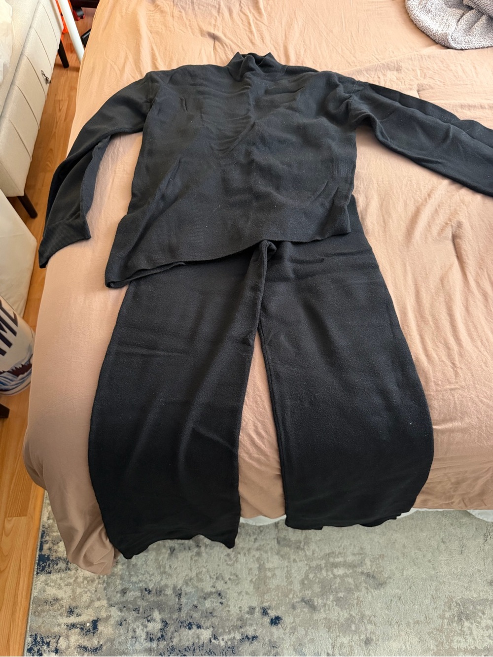 Fashion Nova Black Knit Wide-Leg Pants & Matching Top Set